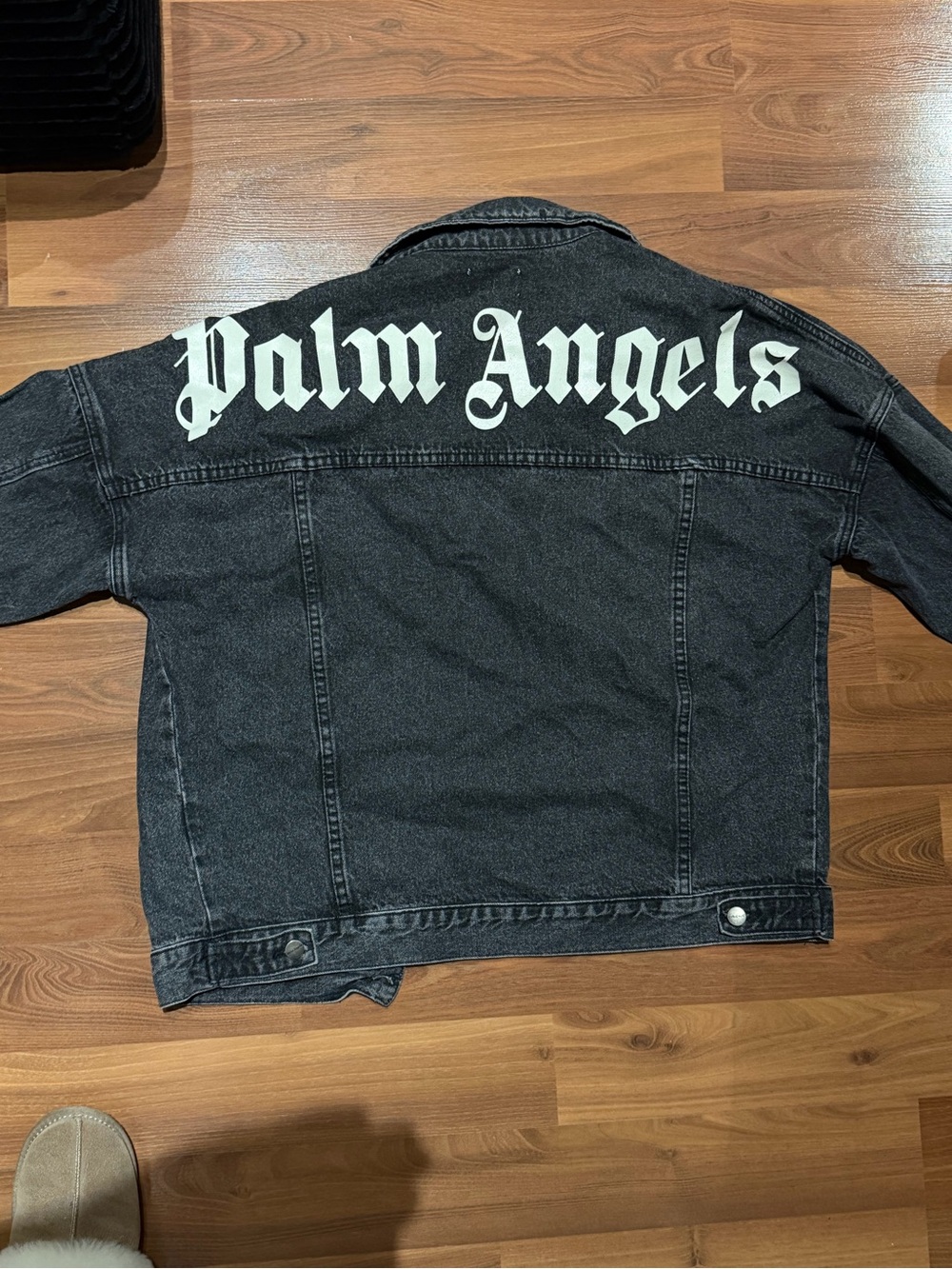 Palm Angels Black Denim Jacket with White Logo
